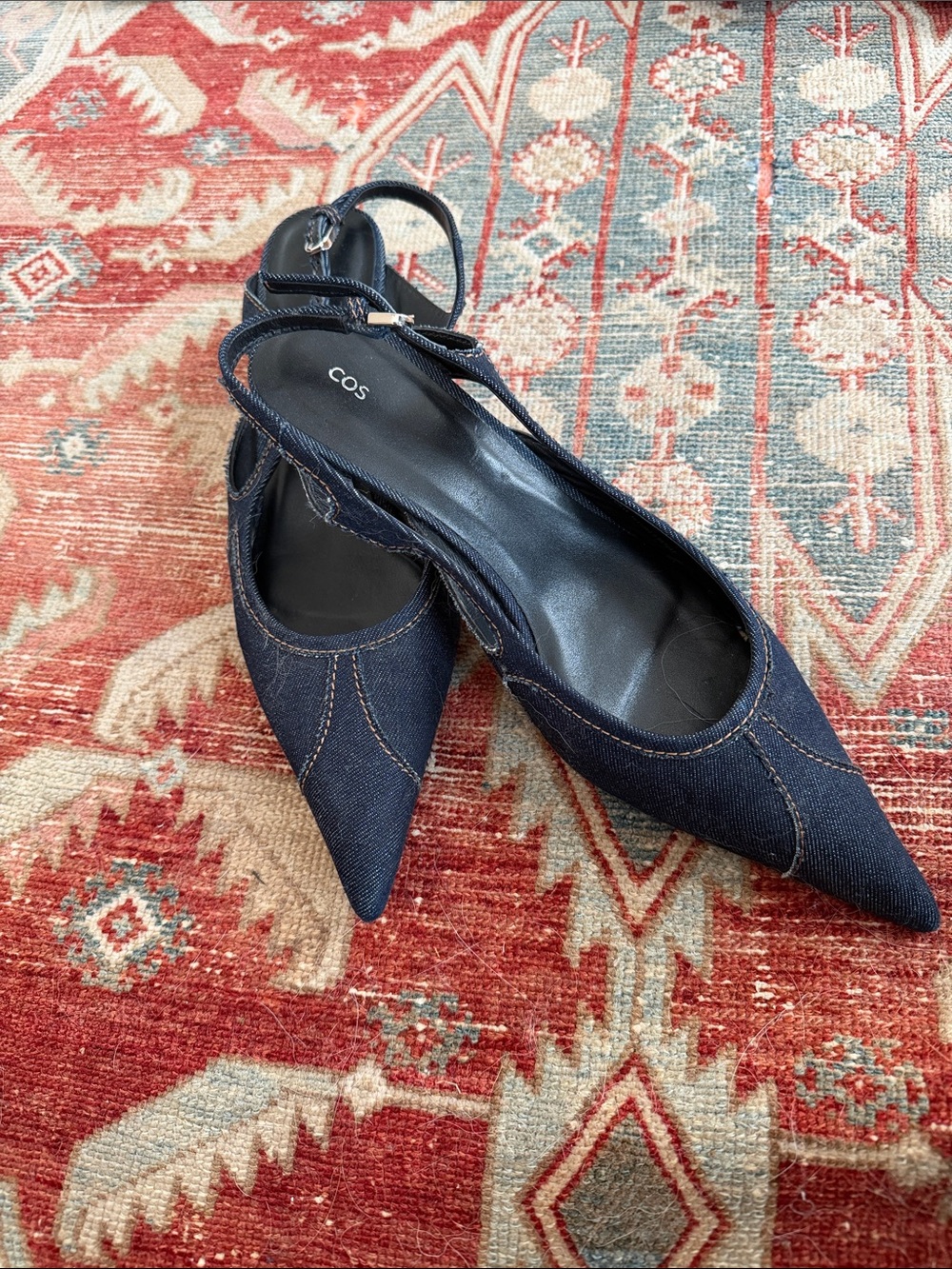 COS Navy Denim Pointed Slingback Heels